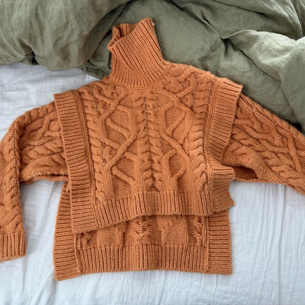 Aknvas Cable Knit Turtleneck Sweater - Warm Orange